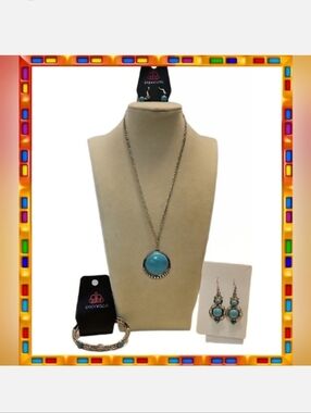 Paparazzi Silver Tone & Faux Turquoise Necklace Set